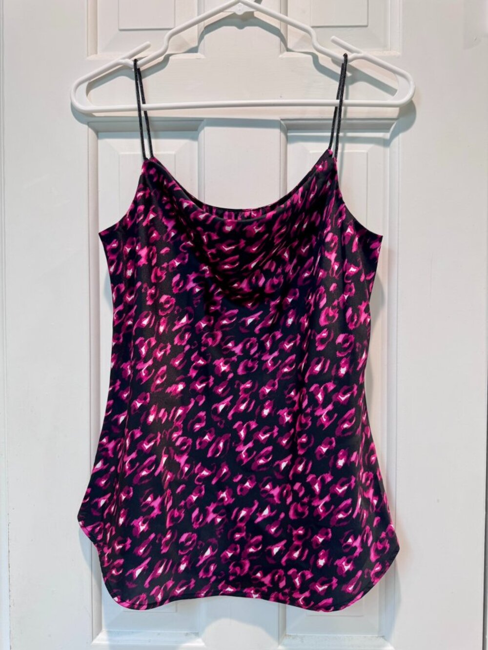 Pink & Black Leopard Print Cowl Neck Tank
